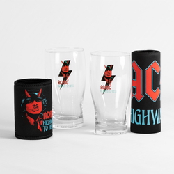 ACDC Set of 2 Pint Glasses Bar Mat And Can Cooler Gift Pack
