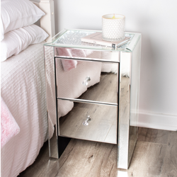 Glam Mirrored Bedside Table with 2 Drawers